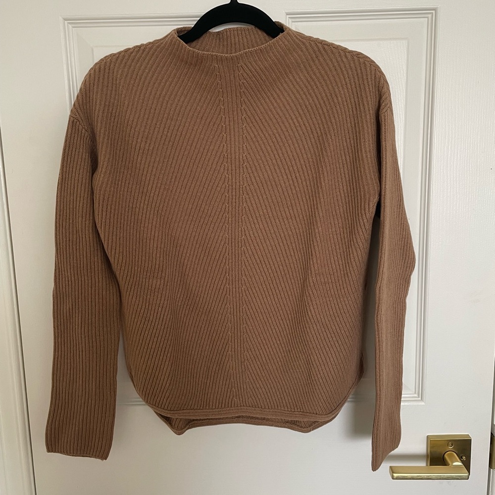 Babaton Tan Crewneck Sweater Ribbed Knit